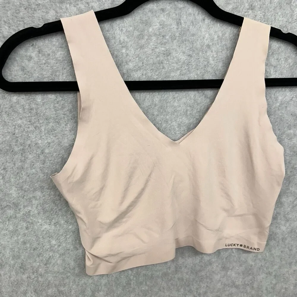 Lucky Brand Womens Seamless V-Neck Bralette Tan Nude Size Large Stretch Comfort